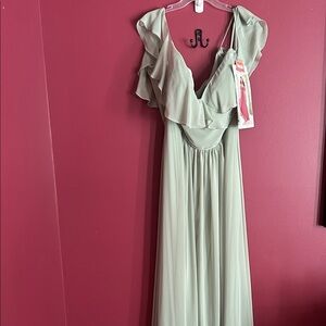 Morilee Madeline Gardner Elegant Sage Green Ruffle Maxi Dress